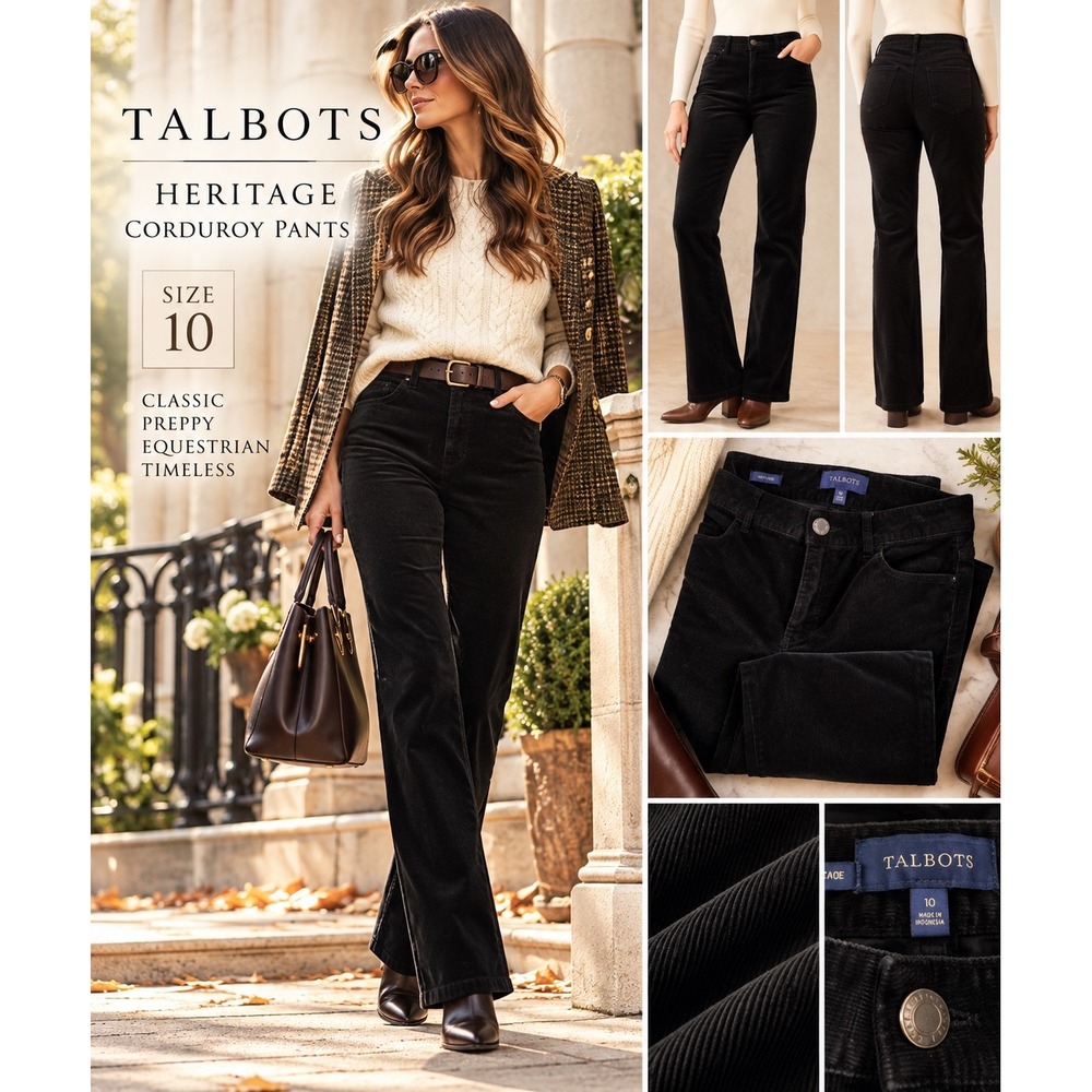 Talbots Heritage Corduroy Pants 10 Black Bootcut Y2K Equestrian